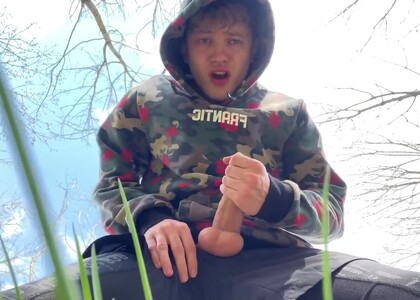 Sweet Boy Jerking his Big Dick (23cm) Outdoor / Huge Cumshot on Camera / College Boy / Monster Dick